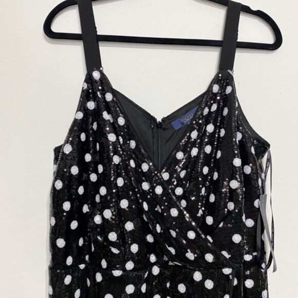 NWOT Rachel Roy Black and White Polka Dot Sequin Faux Wrap Dress Size 18/18W - Picture 7 of 12
